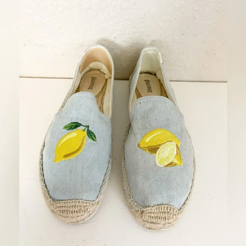 SOLUDOS platform espadrille flats embroidered lemons Size 9.5